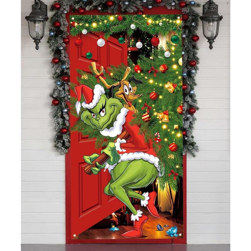 Merry Grinchmas Banner, 71 x 35in Polyester, New Year Christmas Decor for Home Party Ornaments