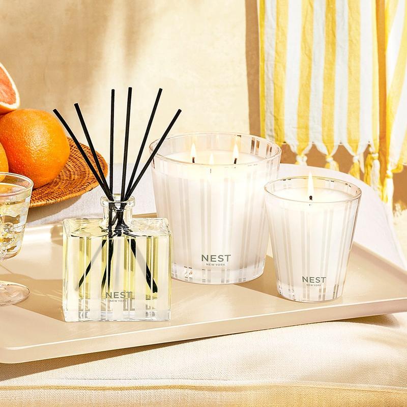 NEST New York 3 Wick Candle Non Toxic & Fresh | 100 Hours of Burn Time | Premium Wax Decor Glass Stripe Ornaments Freshener Decoration