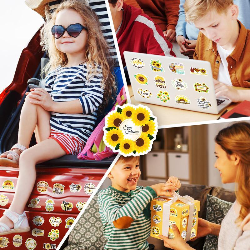 50pcs Pack Sunflower Pattern Sticker, Cute Cartoon Sticker For Phone Case, Computer, Guitar, Bag, Water Cup, Scrapbook