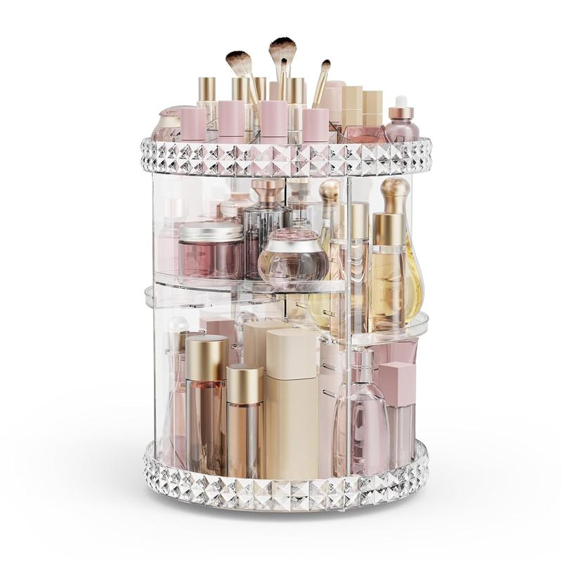 Rotating Makeup Organizer, 360° Spinning Skincare Organizers, Adjustable Layer Cosmetic Storage Lazy Susan Makeup Organizers for Dresser Bathroom, Medium, Clear