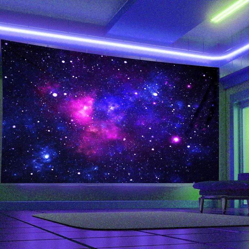 Starry Sky Pattern Tapestry, 1 Count Galaxy UV Blacklight Tapestry, Wall Hanging Tapestry, Wall Hanging Decor for Living Room Bedroom Office Dormitory, Home Decor