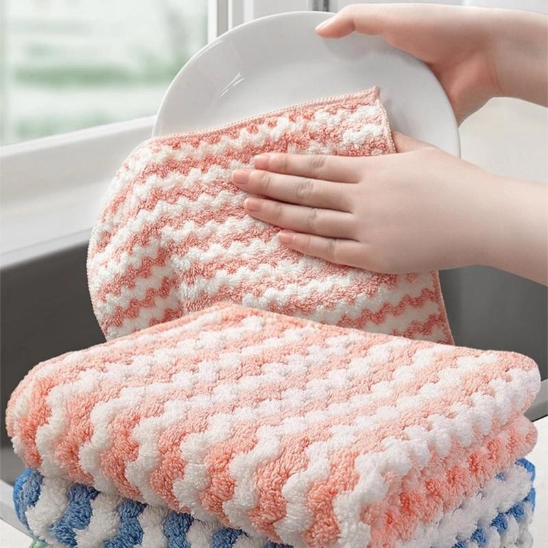 Random Color Striped Kitchen Cleaning Cloth, 5 10pcs Cleaning Rag, Reusable Kitchen Dish Cloth, Kitchen Cleaning Supplies