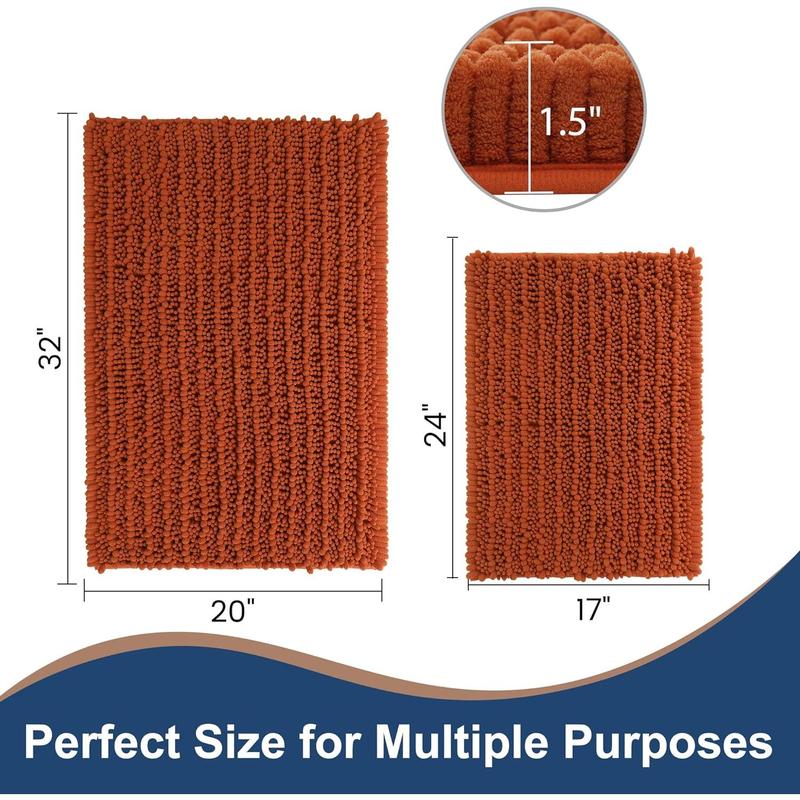 Luxury Chenille Burnt Orange Bathroom Rugs Bath Mats Sets, Soft and Absorbent Bathroom Rugs Non Skid Machine Wash Dry Bath Mats(32