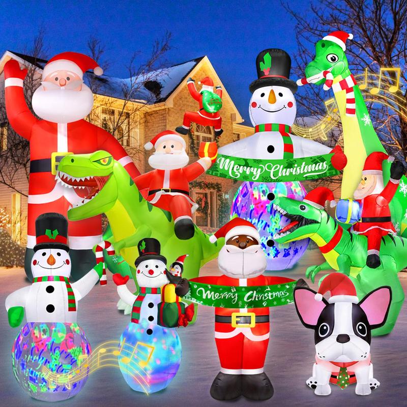 Inflatable Plug Charging Merry Christmas  Ornaments  Decoration, 1 Set Snowman Christmas Tree Santa Outdoor Christmas Decoration, Blow Up Inflatable Decoration with Accessories for Indoor Outdoor Yard Garden Decor