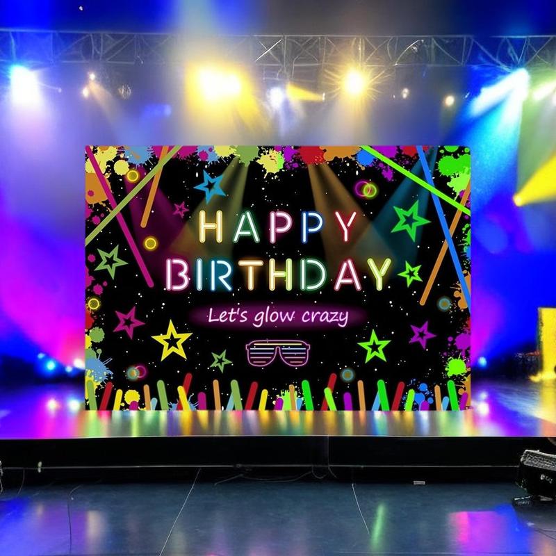 Happy Birthday Party Backdrop, 1 Count Glow in the Dark Party Background Cloth, Party Decoration Supplies for Birthday Party