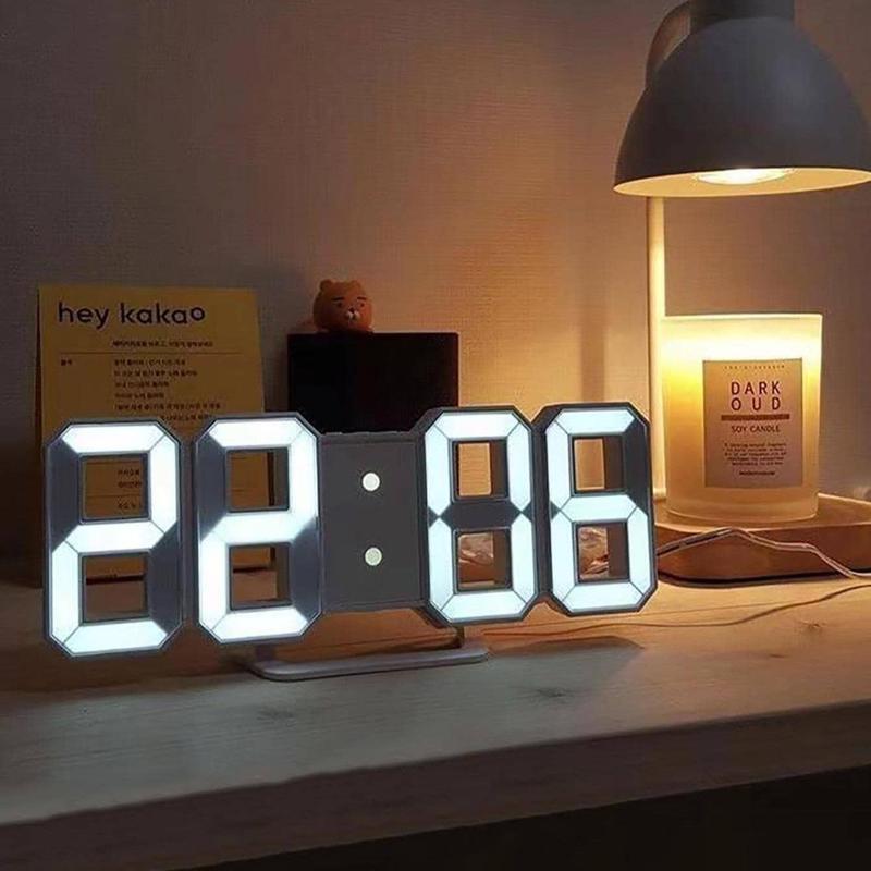 3D LED Wall Clock Digital Alarm Clock with 3 Auto Adjust Brightness Levels Electronic Desk Clock for Warehouse Office Home Living Room with 12 24 Hour Display Nightlight Temperature Display