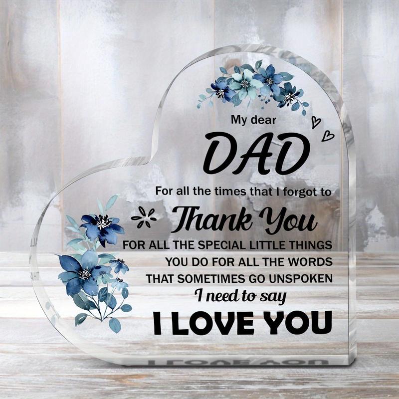 Acrylic Plaque, 1 Count Flower & Letter Pattern Heart Shaped Plaque, Delicate Gift for Dad, Home Living Room Office Decor