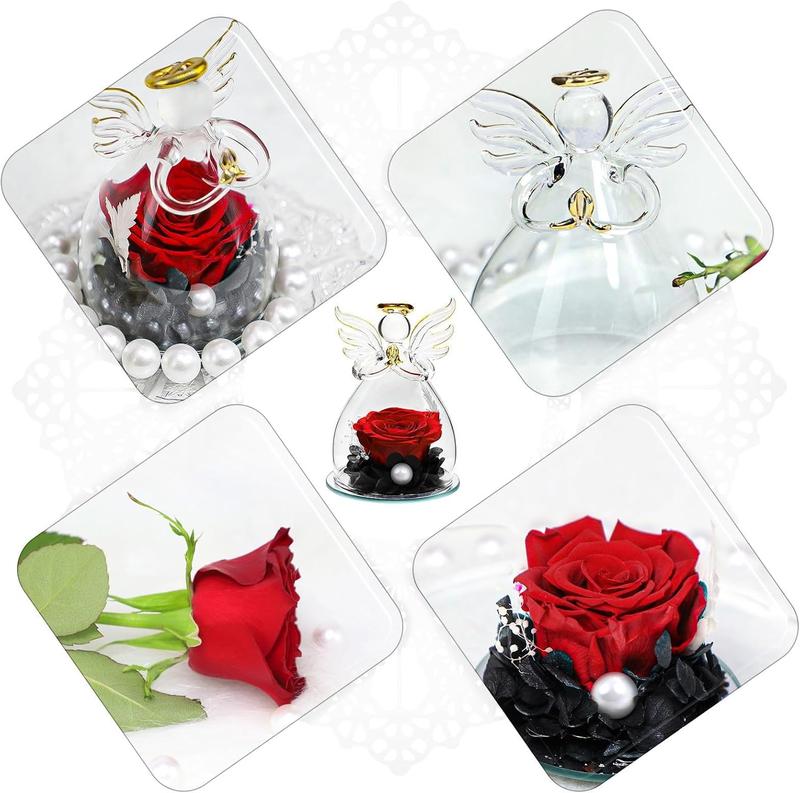 Preserved  Gift in Glass Angel Figurines. Forever Rose Gifts for Mom, Women, Grandma, Wife, Girlfriend. Rose Angel Gifts for Mothers Day, Birthday, Valentines, Christmas. (Red Roses)