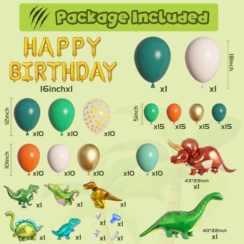 167PK Dinosaur Balloon Arch Garland Set, Grass Green Orange 8 Pieces Dinosaur Foil Balloon Happy Birthday Balloons for Jungle Adventure Dinosaur Theme Party Decoration Supplies