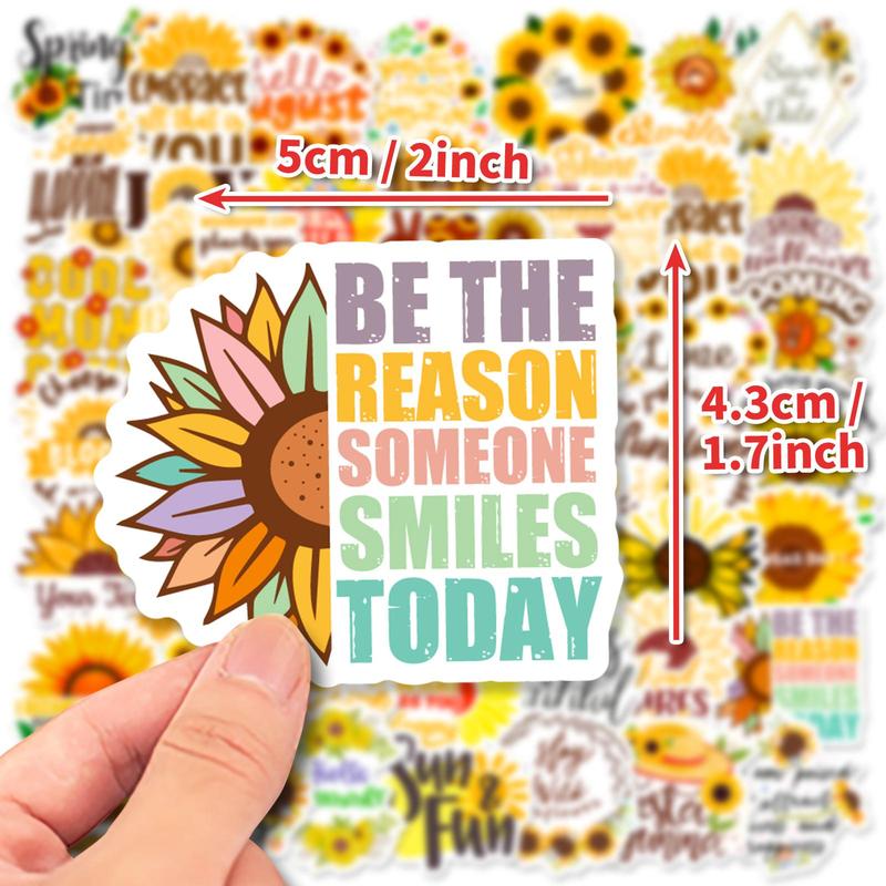 50pcs Pack Sunflower Pattern Sticker, Cute Cartoon Sticker For Phone Case, Computer, Guitar, Bag, Water Cup, Scrapbook