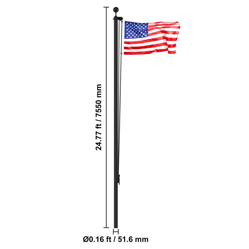 VEVOR 25FT Sectional Flag pole Kit, Heavy Duty Aluminum Alloy in Ground Flag poles for Outside, 3 Display Modes Flagpole with 3x5 American Flag, Professional Accessories, Black Banners Lightweight