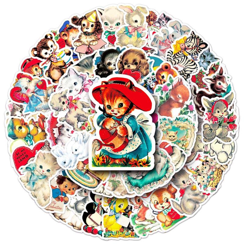 Vintage Cartoon Animal Sticker, 66pcs pack Waterproof Self Adhesive Decor Paper, Decor Sticker for Gift Greeting Card Water Bottle Laptop Phone