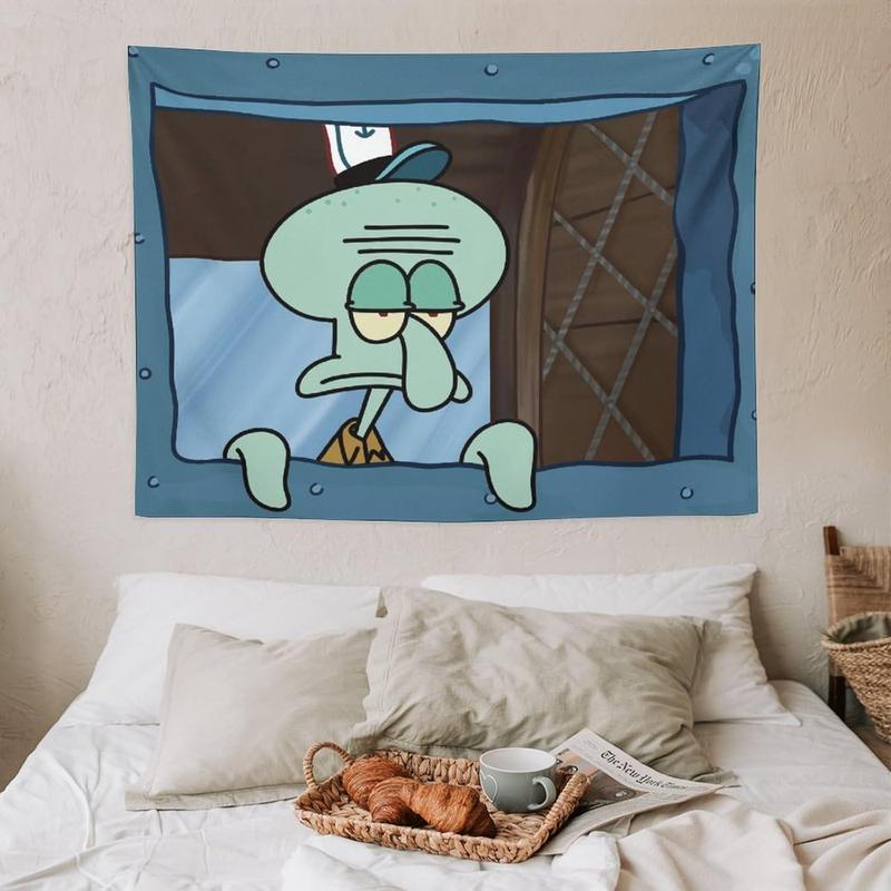 Squid ward indoor Cartoon Wall Hanging Tapestry Background Wall Cloth for College Dorm Room Decor Outdoor Parties Cartoon Squid ward