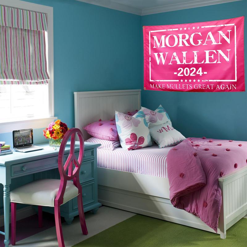 Morgan Flag Pink Tapestry 3x5 Ft Funny Morgan 2024 Wallen Flags for Teen Girls Room Bedroom College Dorm Meme Flags Man Cave Wall Art Decor Banner Gifts