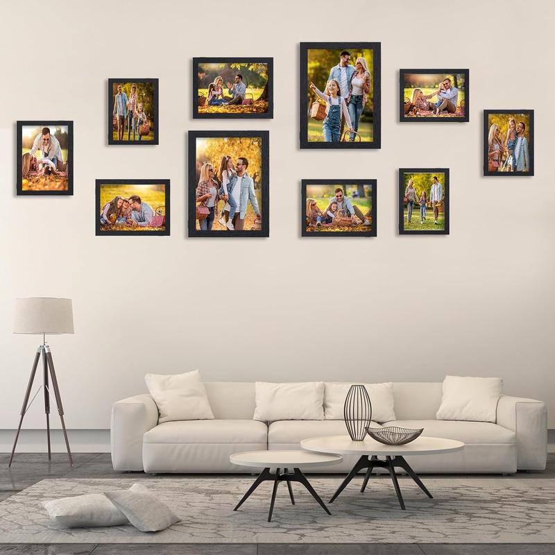 Picture Frames Collage Wall Decor 10 Pack, Gallery Wall Frame Set for Wall Mounting, Multi Sizes Including 8x10, 5x7, 4x6 Family Photo Frames Black Box Hanging