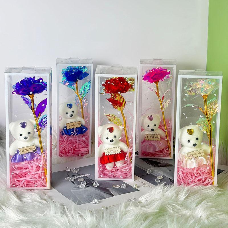 Artificial Flower with Gift Box, 1 Count Cute Bear Design Flower, Decorative Flower for Home Party Wedding Anniversary