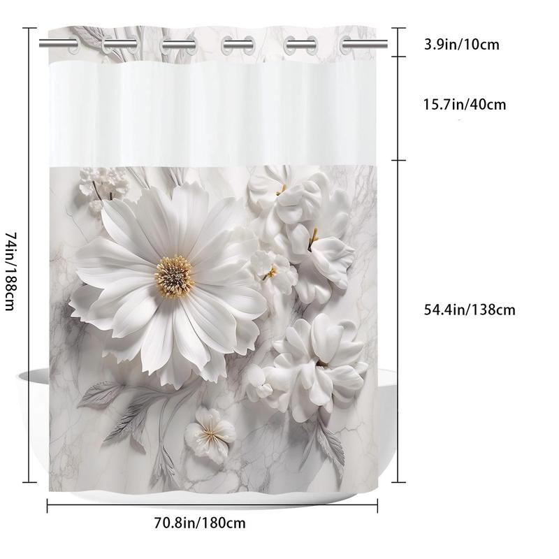 Flower Pattern Shower Curtain, 1 Count Waterproof Machine Washable  Flowers  Shower Curtain, Bathroom Decor Supplies for Home Hotel