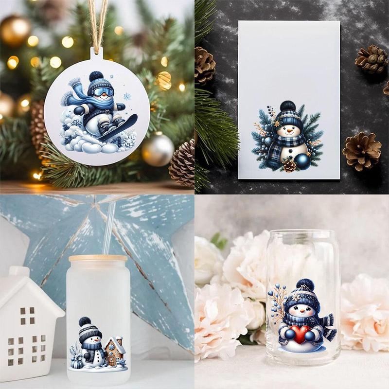 Snowman Pattern UV DTF Transfer Sticker, 24pcs set Waterproof Self-adhesive Bottle Sticker, Decorative Sticker for Glass Jars & Coffee Mugs & Cups