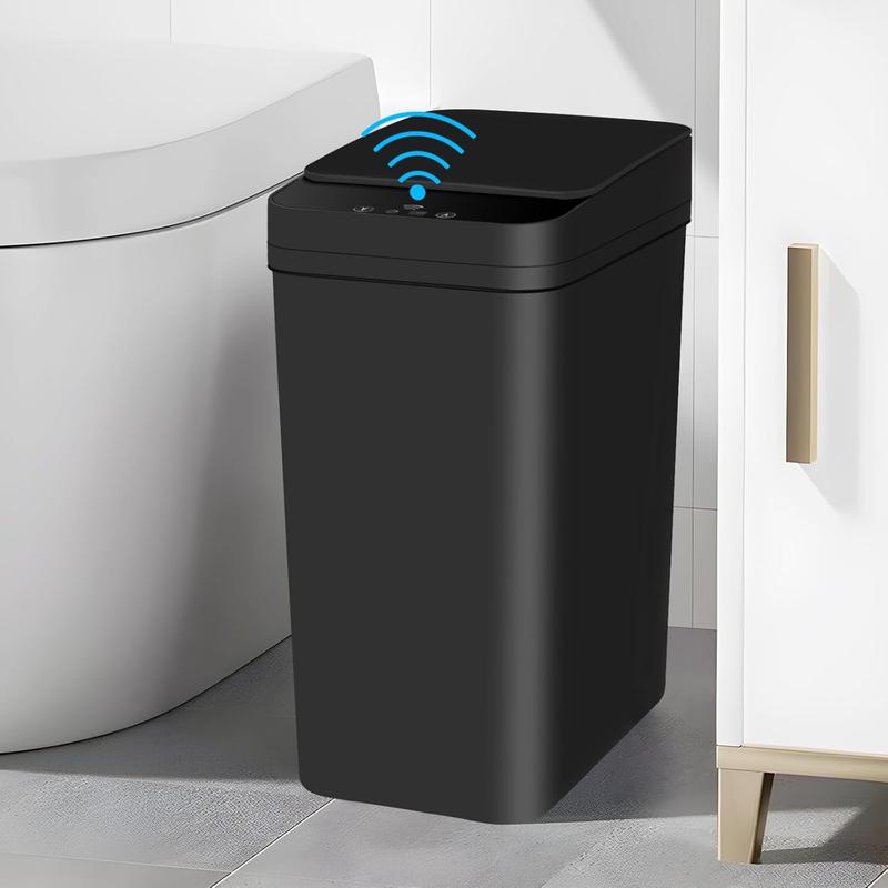 Bathroom Automatic Trash Can 4 Gallon Touchless Motion Sensor Small Garbage Can with Lid  Electric Plastic Narrow Garbage Bin for Living Room Bedroom Office Kitchen (Black)