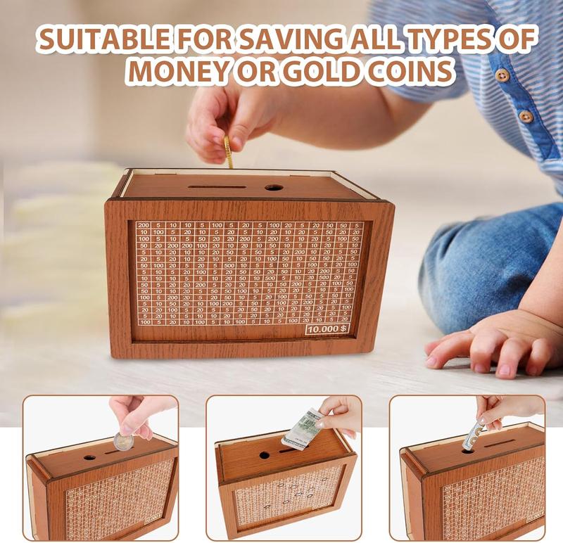 Cash Vault Wooden Savings Box 10000,Wooden Money Box Money Bank,Money Saving Box,Wooden Savings Box with Money Target & Numbers,Money Box for Cash Saving,Best for Friends (10000 Dollar)