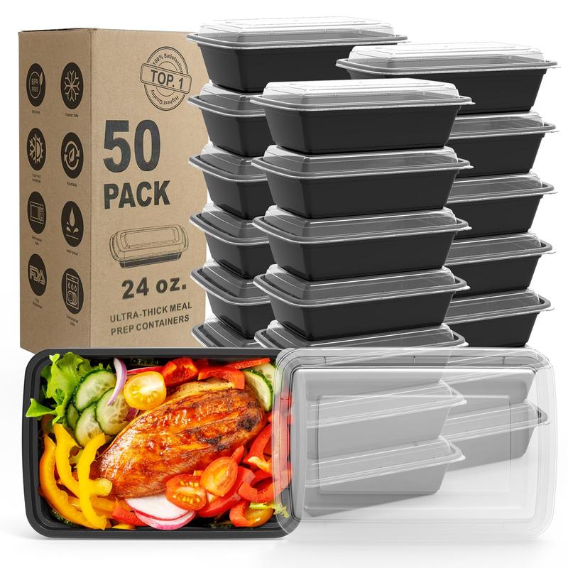 50 Pack Meal Prep Containers, Extra-thick Food Storage Containers with Lids, Disposable & Reusable Plastic Bento Lunch Box