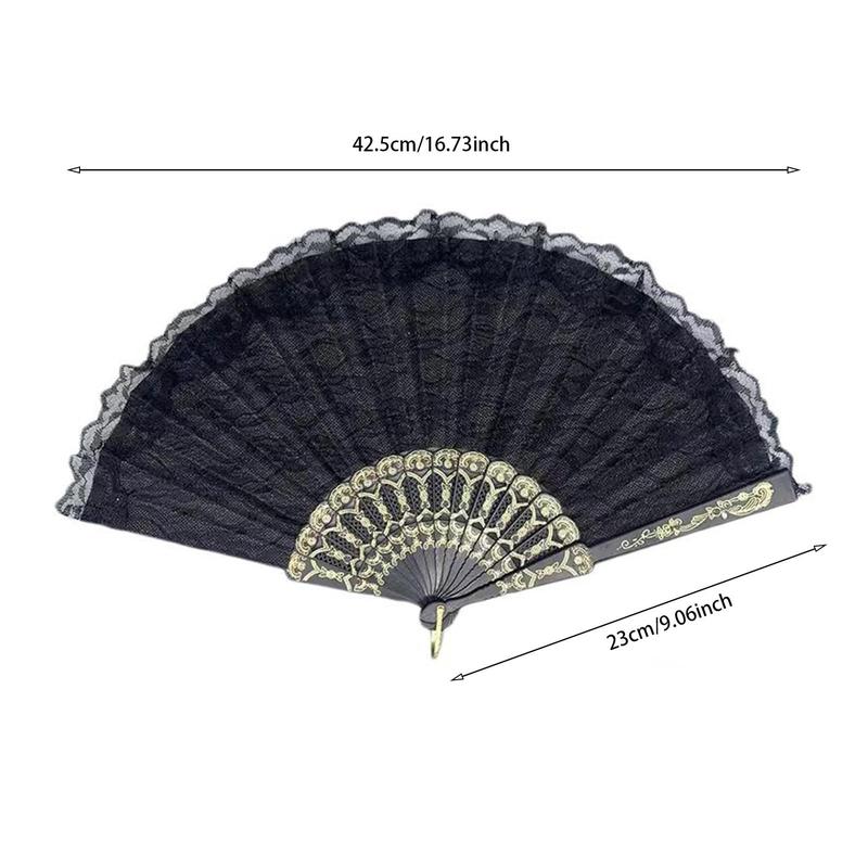 Vintage Lace Folding Fan, Chinese Style Handheld Fan, Portable Summer Hand Fan for Women & Girls, Party Costume Accessories