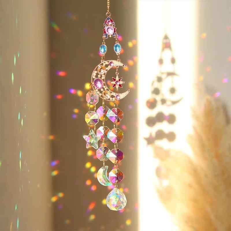 Moon & Star Design Hanging Decor, 1 Count Artificial Crystal & Rhinestone Decor Hanging Ornament, Hanging Decor for Home Garden Party Wedding