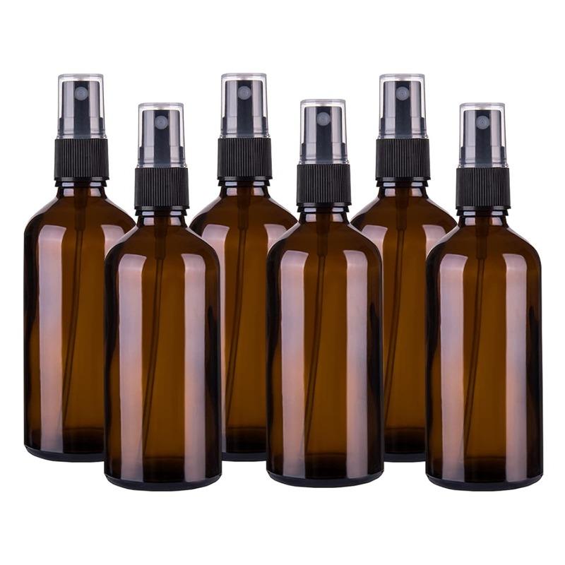 4oz Amber Glass Spray Bottle for Essential Oil, Empty Fine Mist Spray Bottle, 6 Pack