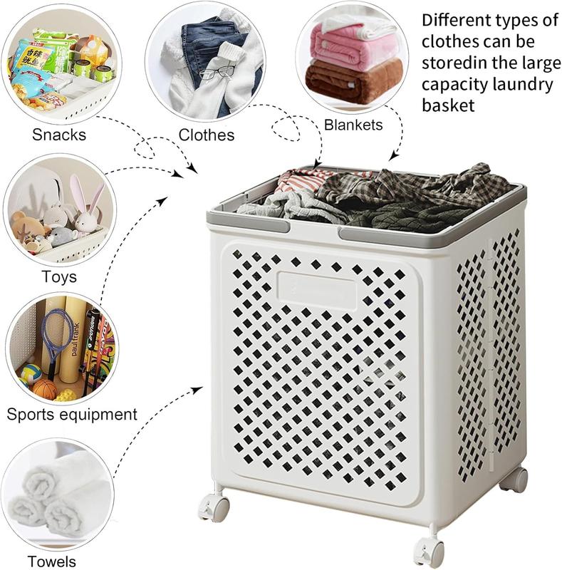 collapsible laundry baskets,laundry basket with wheels,foldable laundry basket,With wheels and handles, it is easy to move and can be folded to save space.