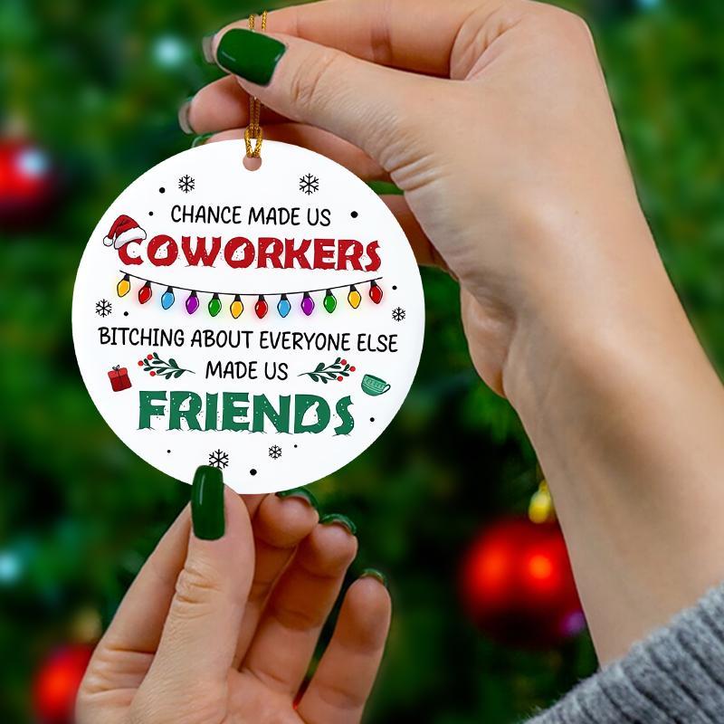 Coworker & Friend Themed Christmas Hanging Ornament, 1 Count Round Letter & Cartoon Pattern Acrylic Pendant, Home Decor for Christmas Tree