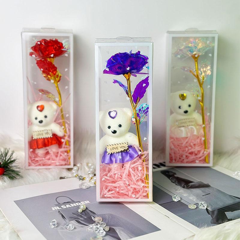 Artificial Flower with Gift Box, 1 Count Cute Bear Design Flower, Decorative Flower for Home Party Wedding Anniversary