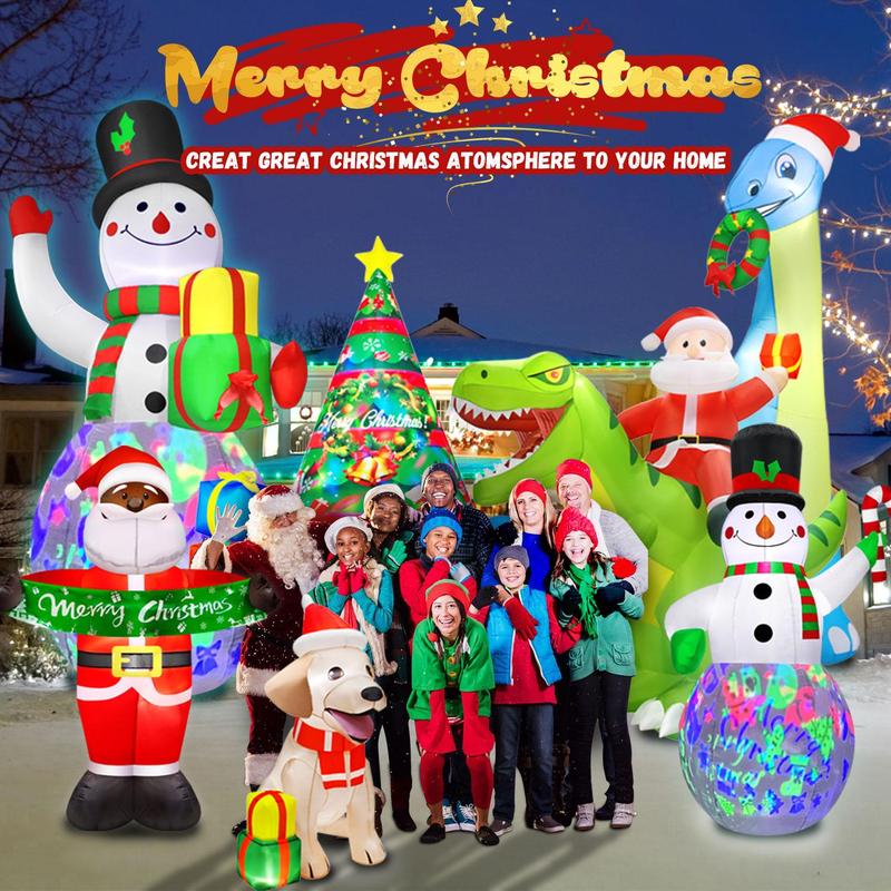 Inflatable Plug Charging Merry Christmas  Ornaments  Decoration, 1 Set Snowman Christmas Tree Santa Outdoor Christmas Decoration, Blow Up Inflatable Decoration with Accessories for Indoor Outdoor Yard Garden Decor