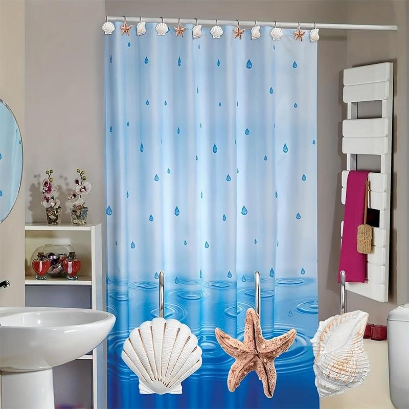 Starfish & Shells Design 3 Styles Shower Curtain Hook (12pcs), Durable Shower Curtain Hook, Bathroom Gadgets for Home Bathroom Decor