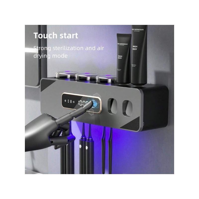 3-Cup Wall-Mounted Toothbrush Holder With 6 Slots - Smart Drying And Cleaning, 2 Toothpaste Dispensers, Space-Saving Design For Bathrooms - Easy Installation, Rust-Resistant, And Hygienic