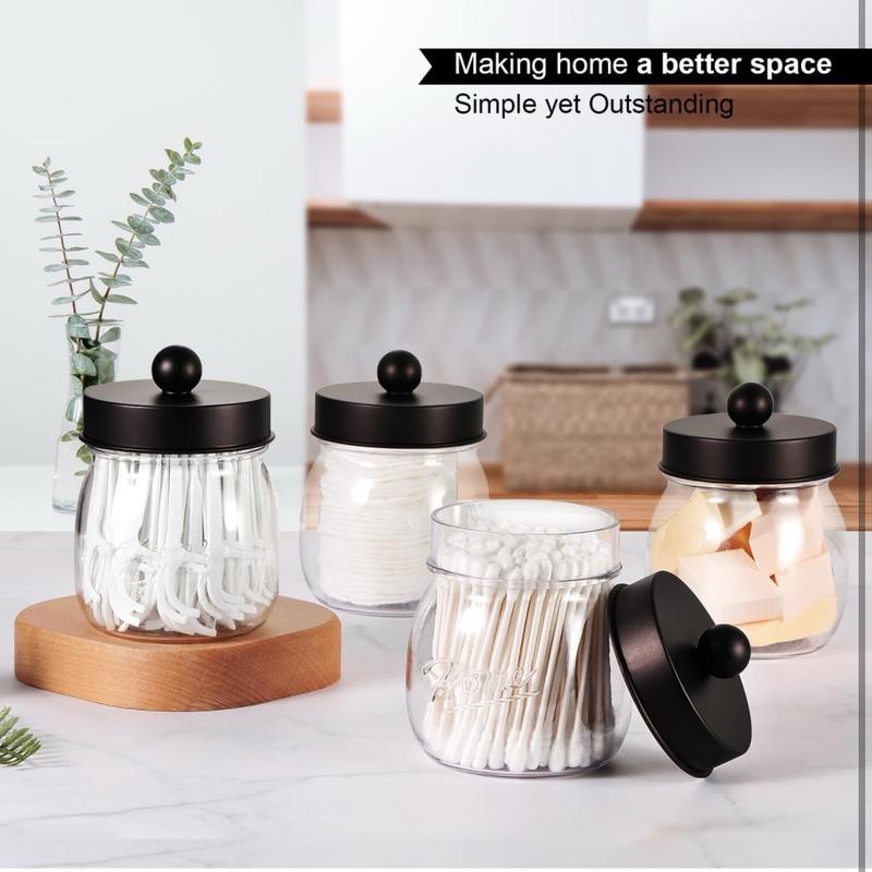 Farmhouse Decor Apothecary Jar Set,Mason Jar Bathroom Vanity Storage Organizer Canister - Qtip Holder Plastic Acrylic Jar for Cotton Swabs,Cotton Pads,Floss Picks,Paper Clips,Hair Clips(2 Pack,Bronze)