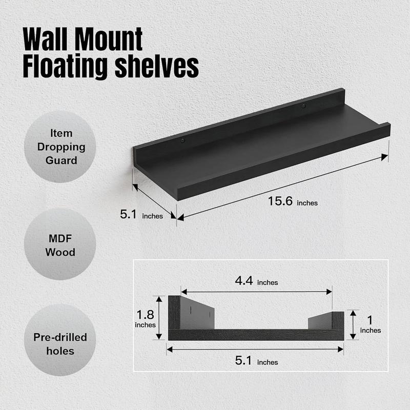 5 Set White Floating Shelves, Wall Mounted Shelves for Wall Decor, Modern Picture Ledge Shelf with Lip for Wall Storage Nursery, Bedroom, Living Room, Bathroom - White