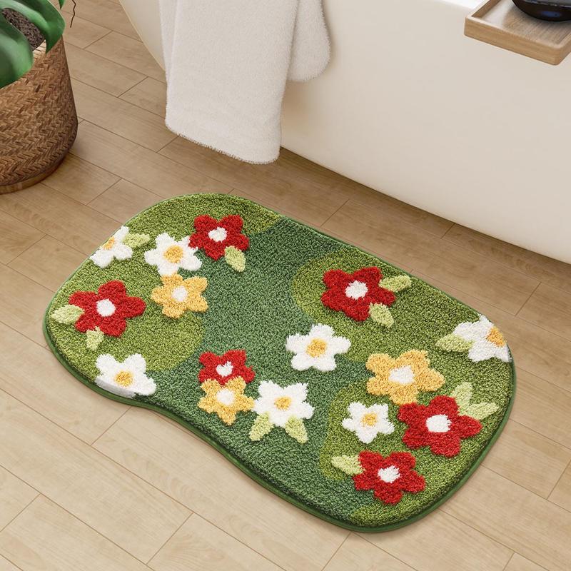 Floral Pattern Bathroom Mat, 1 Count Non-slip Soft Floor Rug for Room Decor, Decorative Mat for Home Bathroom, Summer Home Decor