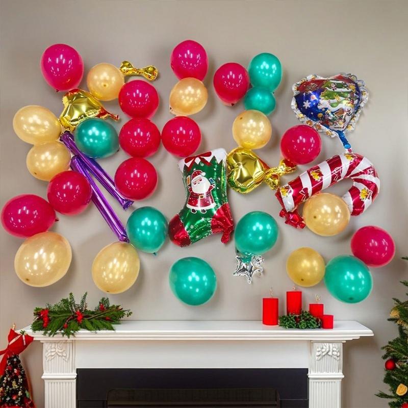 19 40 pcs Set Christmas Party Balloons ,Including Tassels, Christmas-themed Printed Balloons atmosphere Decorations, Suitable for Merry Xmas Party  DoorFrames Walls  Holiday  Festive  Eve  Celebrate Ornament decorative balloon Gift