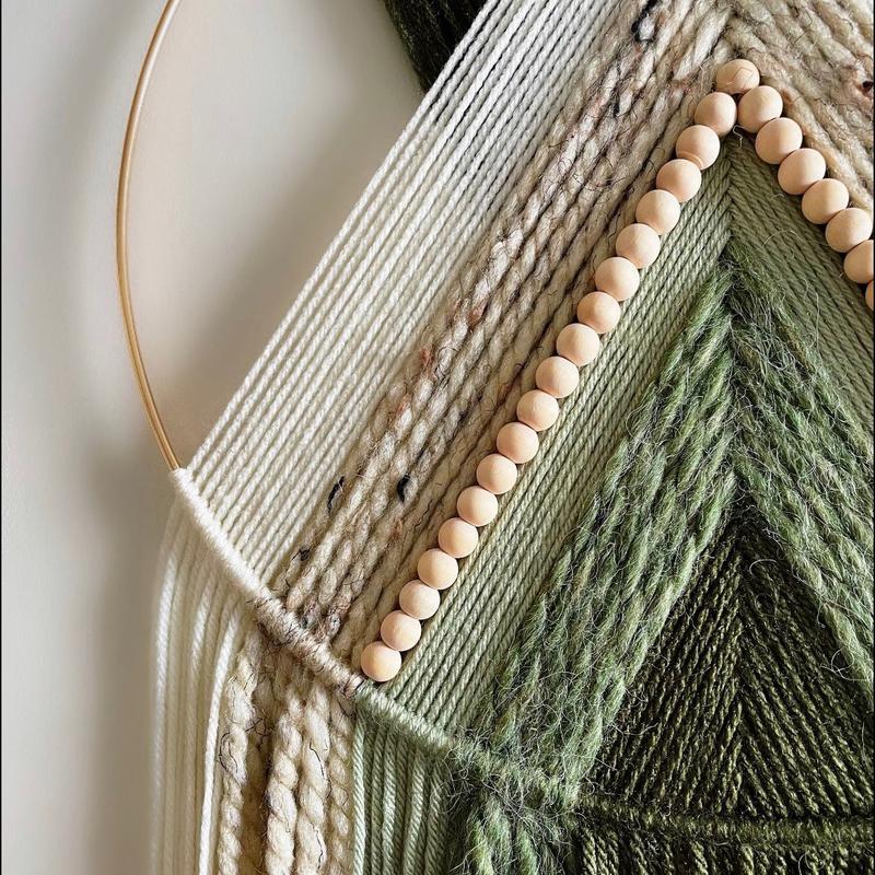 Green Beaded Macrame Hoop Yarn Hoop Wall Hanging Modern Boho