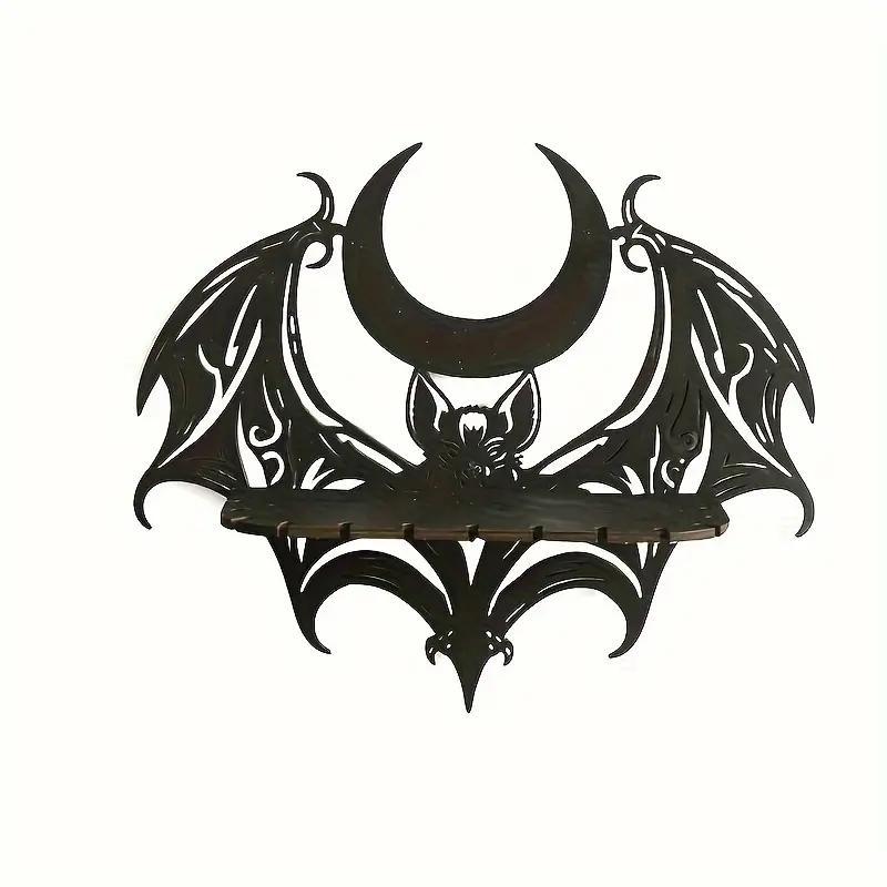 Bat Wing Design Wall Mounted Shelf, 1 Count Wooden Wall Mounted Display Rack, Halloween Decoration, Home Decor