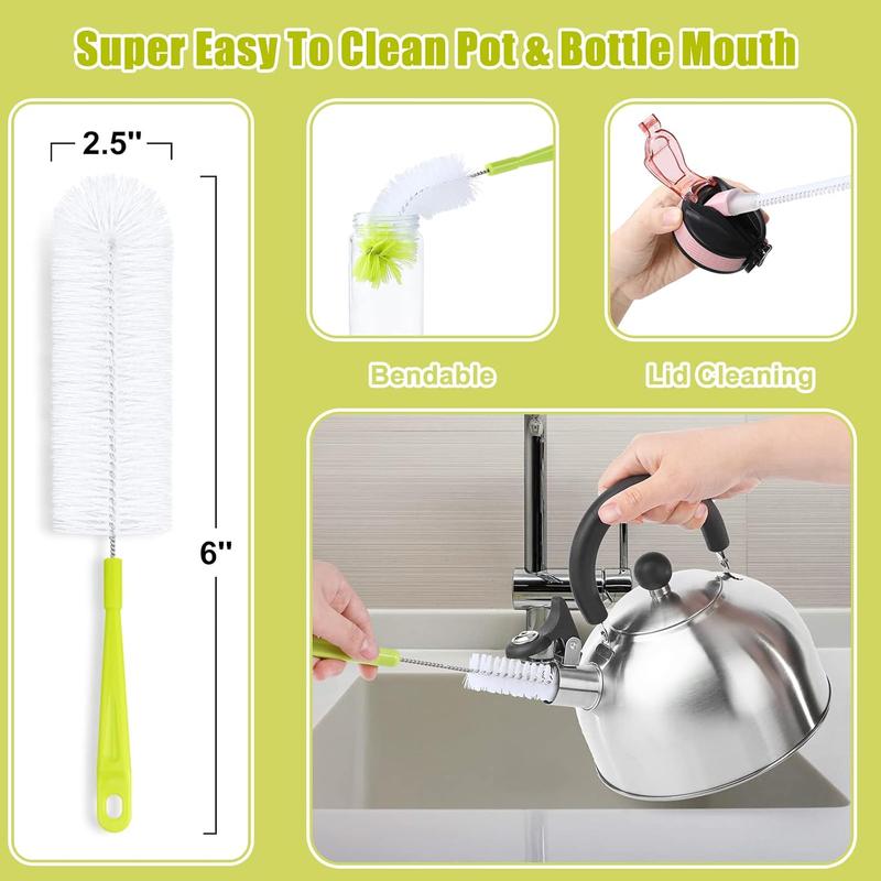 Bottle Cleaning Brush Set - Long Handle Bottle Cleaner for Narrow Neck Bottles, Sports Water Bottles, and More