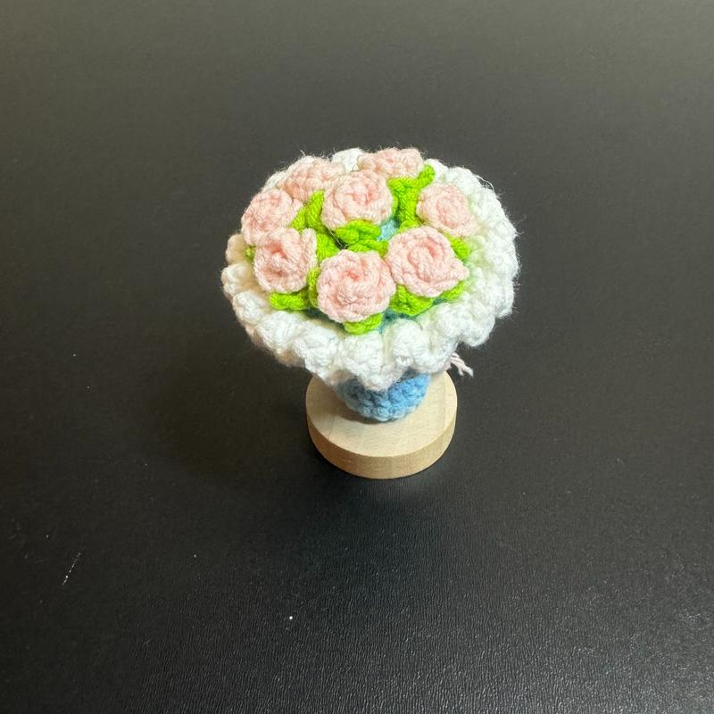 Decorative Mini Crocheted Bouquet - 2.5in Tall for Home Decor or Table Centerpieces - Ornaments Plants Fruit  Floral Flower Flower Floral