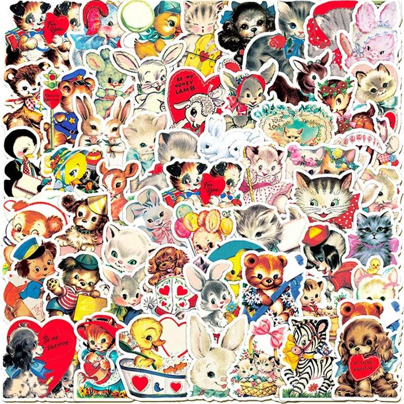 Vintage Cartoon Animal Sticker, 66pcs pack Waterproof Self Adhesive Decor Paper, Decor Sticker for Gift Greeting Card Water Bottle Laptop Phone