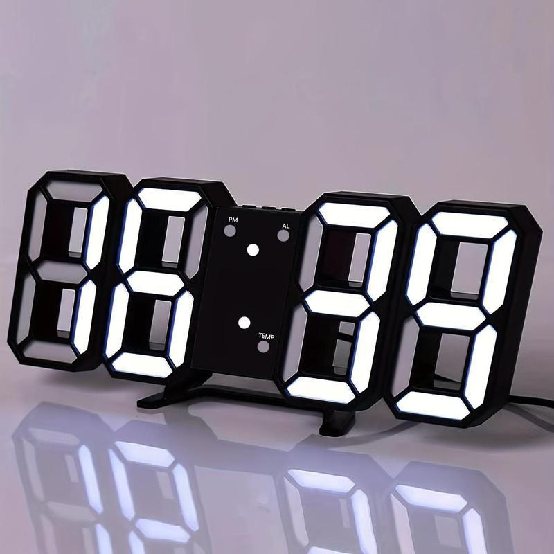 3D LED Wall Clock Digital Alarm Clock with 3 Auto Adjust Brightness Levels Electronic Desk Clock for Warehouse Office Home Living Room with 12 24 Hour Display Nightlight Temperature Display