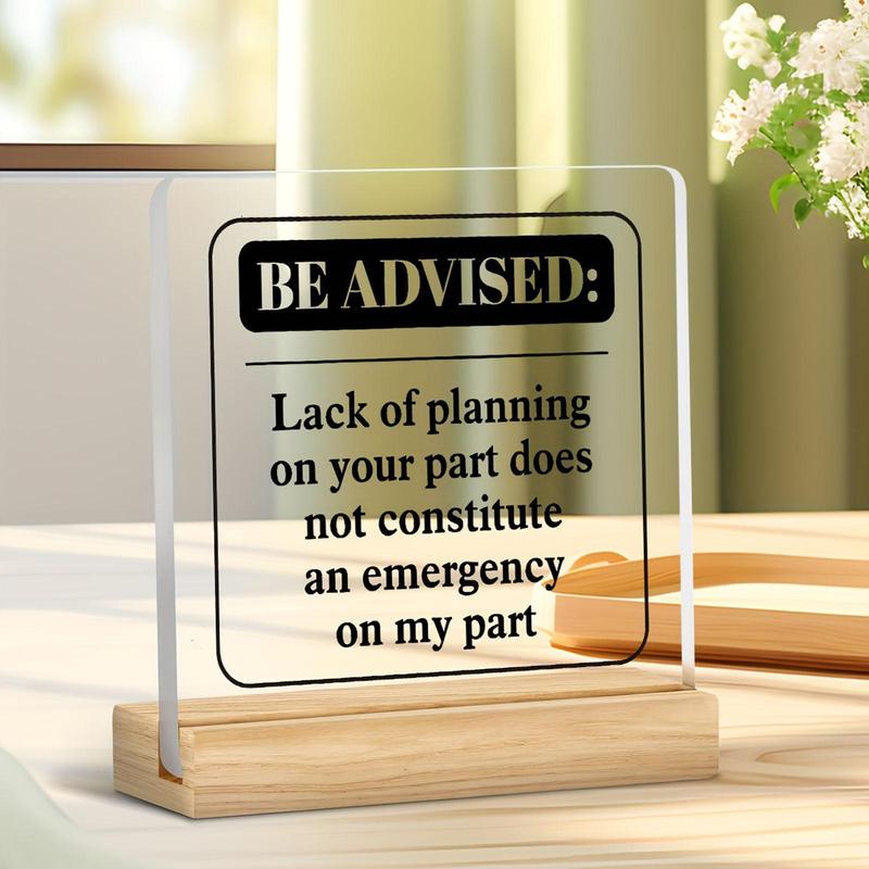 Funny Letter Pattern Acrylic Desktop Decoration, 1 Count Creative Acrylic Ornament with Wooden Base, Decorative Plaque for Home, Gift for Friend