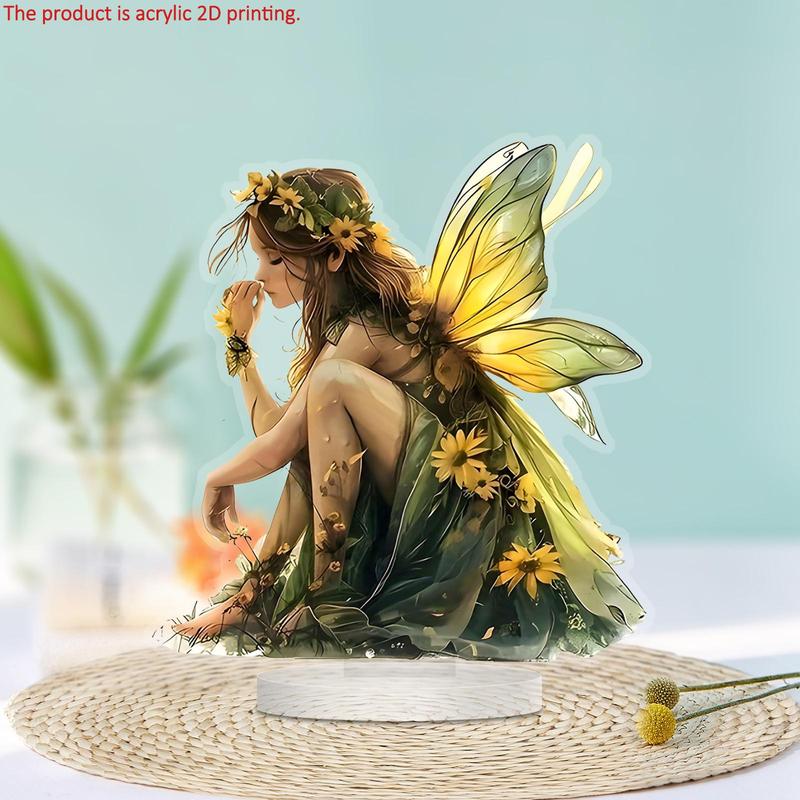 2D Printed Fairy Pattern Acrylic Plaque, Creative Desktop Decoration Sign, Home Decor Ornament for Home Office Bedroom Coffee Shop