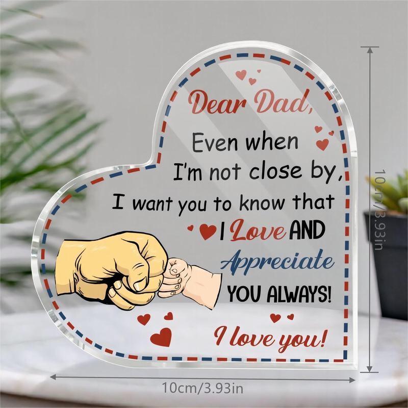 Heart Shaped Acrylic Plaque, Letter & Heart Pattern Decorative Plaque, Creative Gift for Dad, Desktop Ornament for Home Office, Birthday Gift Ideas