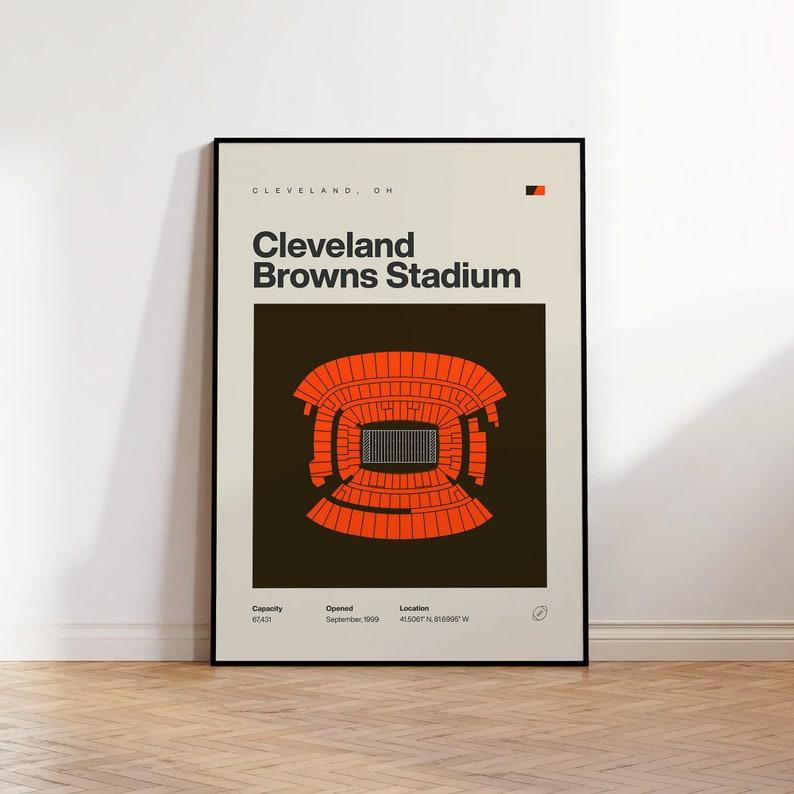 Cleveland Browns Poster, Cleveland Browns Stadium Print, Mid Century Modern Football Poster, Sports Bedroom Art, Minimalist Office Wall Art