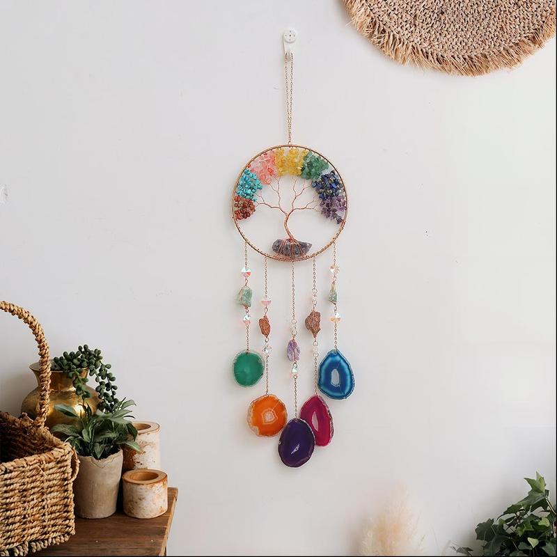 Colorful Tree Of Life Dream Catcher, 1 Count Artificial Crystal Wall Hanging Decoration, Creative Holiday Ornaments for Living Room Garden Courtyard