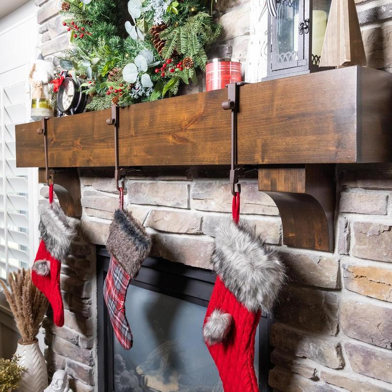 [Fireplace Stocking and Garland Hanger]- EachMantle Holder Has Two Hooks for Dual PurposeHold Christmas Stocking and Hang Garland -Durable Wrought lron-Padded Contact Points Organiser Hangable